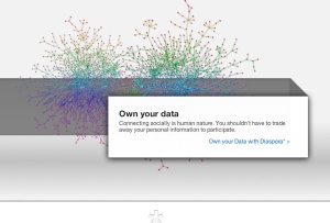 Un'altro screenshot di Diaspora che esalta la possibilità di essere proprietari dei propri dati
